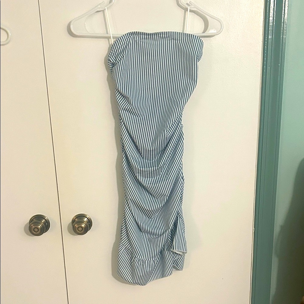 Striped Blue Strapless Dress
